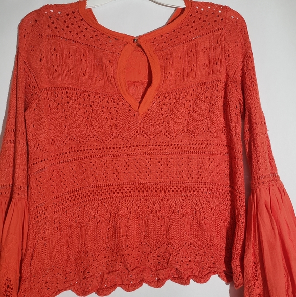 🦊 Free people once upon a time crochet knit bell sleeve top - Picture 10 of 14
